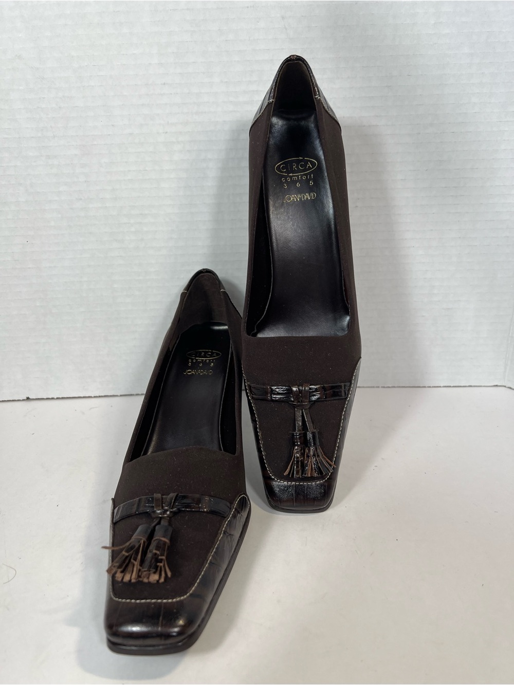 Joan & David Circa Comfort Brown Tassel Square Toe Block Heel Pumps 7.5M
